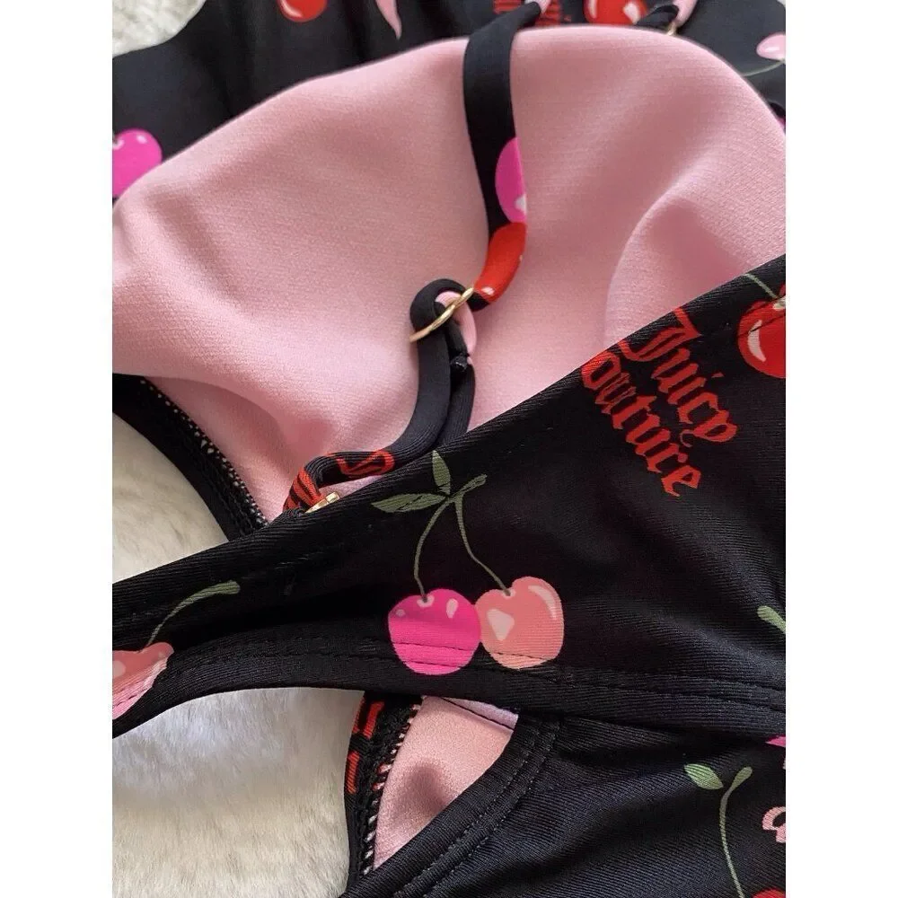 Juicy‎ Couture Ruffle Cut Out Swimsuit One Piece Lined Cherry Logo Size M NEW